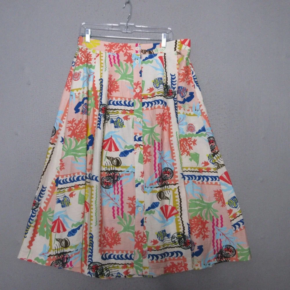 Umgee Skirt Large Colorful Nautical Coastal Coral Resort Beach Novelty‎ Midi NWT